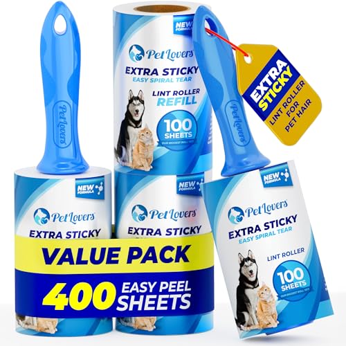 PetLovers Extra Sticky Lint Roller Ultimate Value Set 400 Sheets for Pet Hair Removal, Dog and Cat Lint Remover 4 Pack - size: 4 Pack