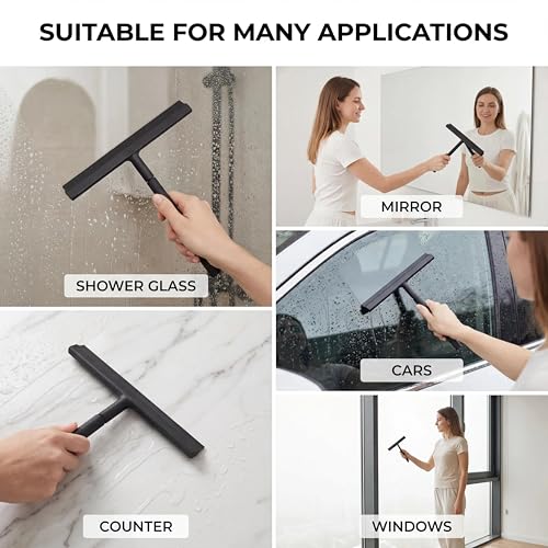 Shower Squeegee for Glass Doors with Detachable Handle, Silicone Window Squeegee for Shower Glass, Streak-Free Bathroom Cleaner for Mirrors, Windows & Tile