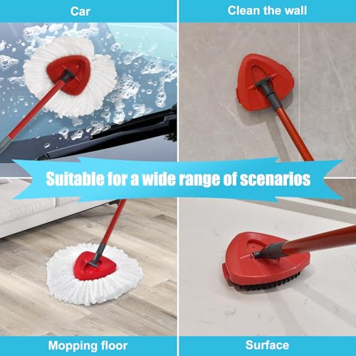 Spin Mop Replace Head, Base, Replacement Handle for OCedar EasyWring 1 Tank System 2 Microfiber Refills, 4-Section Sturdy Iron 30-58in Handle, Mop Head Base and Scrubber - size: Red