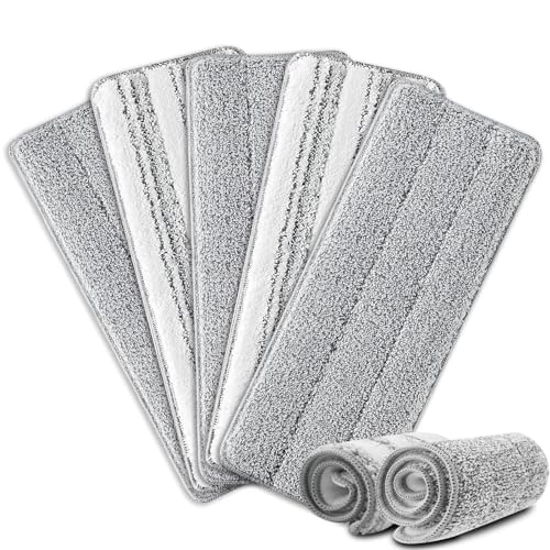 Flat Mop Pads, 5 Pack 13" X 4.9" Flat Mop Microfiber Mop Head/Refill/Pad, Washable Squeeze Cleaning Mop Pads Replacement Heads - White and Grey… - color: 5 Pack - White and Grey