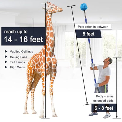 Duster with 6 FT Extension Pole - Medium Bristle Brush for Ceiling, Wall, and Indoor/Outdoor Cleaning, Lightweight Stainless Steel (6 FT) - size: 6 FT