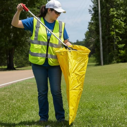 Faccito 1 Pack Litter Bag with Shoulder Strap Trash Pickup Bag Holder Lawn Leaf Chute Vinyl 4.45 Cubic Feet No Bending Portable Trash Picker Grabber for Patio Yard Garden (Yellow) - color: Yellow