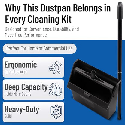 Carlisle FoodService Products Standing Dustpan – Dust Pan with Handle, Serrated Edge, Pivoting Pan Design, for Home, Kitchen, Lobby, or Office, 30 Inch Plastic, Black - style: 2-Piece Handle