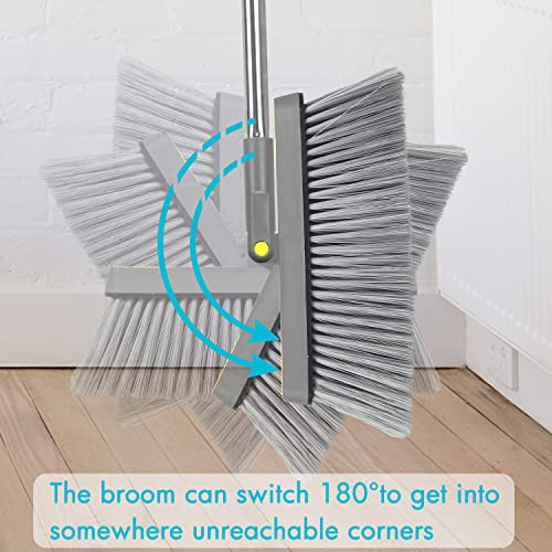 2-Pack Broom and Dustpan Combo Set, 48" Long Adjustable Handle Stand Up Dustpan with Self-Cleaning Teeth, Ideal for Home, Office, Kitchen, Indoor & Outdoor Use, Grey