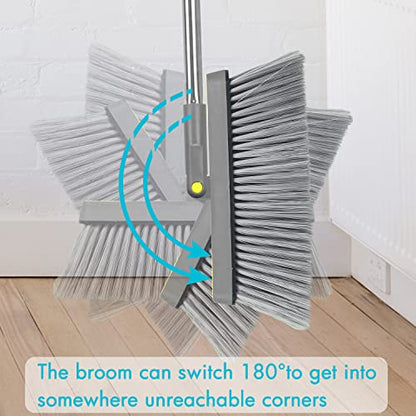 2-Pack Broom and Dustpan Combo Set, 48" Long Adjustable Handle Stand Up Dustpan with Self-Cleaning Teeth, Ideal for Home, Office, Kitchen, Indoor & Outdoor Use, Grey