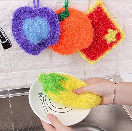 Bright Acrylic Fruit Watermelon Strawberry Flower Non-Scratch Net Cleaning Cloth Dish Scrubber Sponge for Dishwashing Set of 3