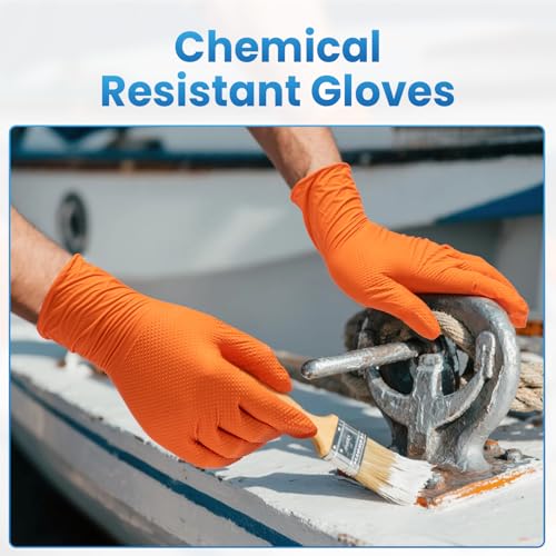 Borje Orange 8 Mil Nitrile Disposable Gloves, Heavy-Duty Mechanic Gloves, 100 Count, Large, Latex & Powder Free with Raised Diamond Texture, Industrial, Automotive, Gardening - size: Large, style: Orange of 100
