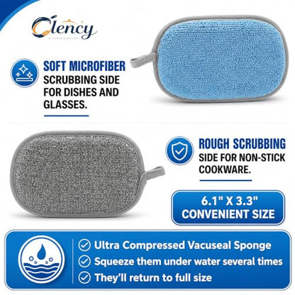 Clency Non-Scratch Kitchen Sponges, 6 Pack Dual-Sided Dish Sponges for Washing Dishes, Safe for Nonstick Cookware, Reusable Scrubber Cleaning Set with 2 Silicone Cleaning Gloves
