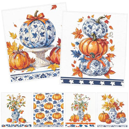 Fall Swedish Dishcloths for Kitchen, 6 Pack Blue-and-White Porcelain Reusable Cellulose Sponge Paper Towels Washable, Fast Drying Swedish Dish Cloth for Home Cleaning - style: Blue-and-White Porcelain