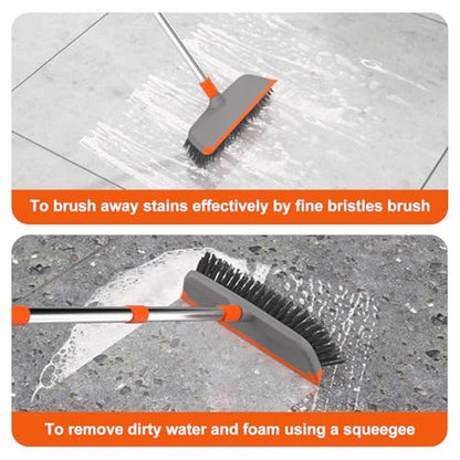 BITOPE Deck Scrub Brush with Long Handle, Heavy Duty Floor Cleaning Scrubber with Stiff Bristles Garage Concrete Cleaner Tool for Cleaning Tile Patio Outdoor Porch Indoor Kitchen Shower Bathroom - style: Orange+Grey