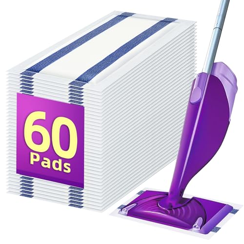 Disposable Wet Jet Pad Refills Compatible with WetJet Spray Mop, Strong Dirt Locking and Water Absorbent, for Multi-Surface Floor Cleaning, Kitchen Bathroom Hardwood Wood Floors, 5.9"×11.4" 60 Pack