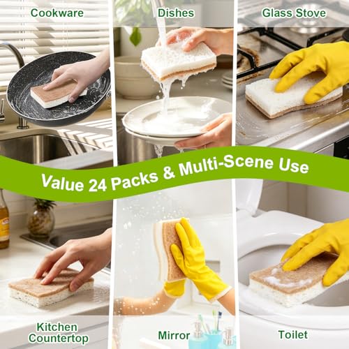 HOMEXCEL Sponges Kitchen, 24 Packs Non-Scratch Natural Sponge for Dishes Cookware, Biodegradable Cellulose Scrub Sponges for Dishwashing Cleaning Household Bathroom - color: Brown-s Shape