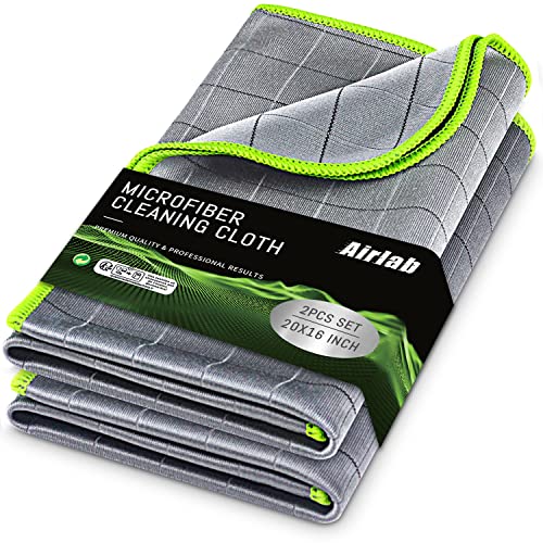 Airlab Carbon Microfiber Towels for Car Glass Window Polishing Cleaning Cloth Auto Detailing Lint Free Streak Free Drying Car Wash Large Towel, Pack of 2, 20" x 16", Grey-Green - color: 20 X 16 Inch, Pack of 2, Grey-green
