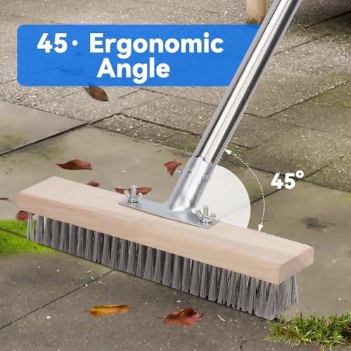 Heavy Duty Wire Broom with 70.8" Telescopic Handle: Stainless Steel Outdoor Broom for Cleaning Moss Concrete Floors Grout Gardens Patio Deck Concrete Garage (Style 2) - color: Apricot- 70.8 Inch