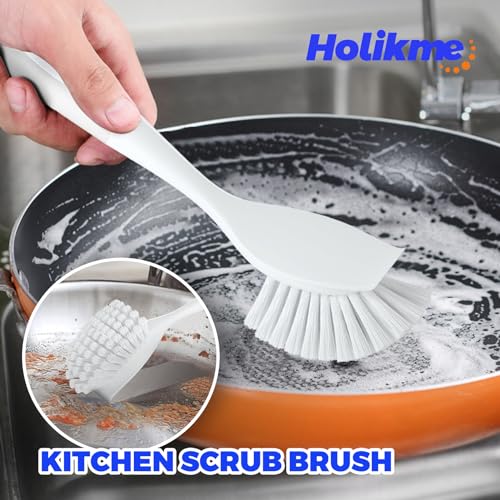 Holikme Cleaning Brush Set, Scouring Pad for Cleaning, Groove Gap Brushes for Pot, Pan, Kitchen Sink, Wire Brushes (White) - color: White