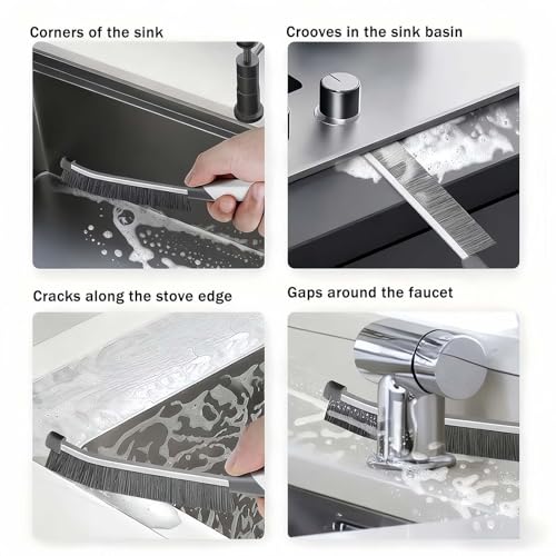 9-Piece Crevice Cleaning Brush Set, Hard Bristle Gap Scrubber Tools, Stiff Nylon Detail Brushes for Window Tracks, Bathroom Grout, Blenders & Kitchen Sink Detailing, Zero Cross-Contamination