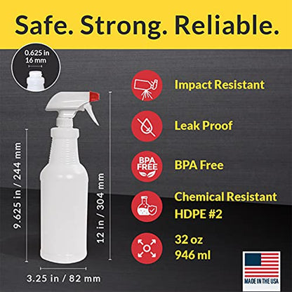 Pinnacle Mercantile Plastic Spray Bottles Leak Proof Technology Empty 32 oz Pack of 10 Made in USA - size: 32 Oz, 10 Pack