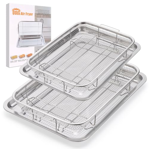 2 Pack Air Fryer Basket for Oven, Large Air Fryer Basket and Tray Stainless Steel Oven Air Fryer Pan Rack for Cooking Baking and Broiling,15.7"x11.8" & 12.8"x9.6" - size: Large-2 Pack-15.7"x11.8"/12.8"x9.6"