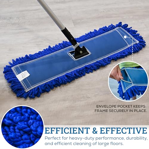 KLEEN HANDLER 24 Inch Microfiber Dust Mop, Medium Washable Commercial, Sweeper, Janitorial Head Replacement, Push Mop Broom, Blue - color: Blue - 24 Inch, size: 1 Pack