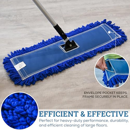 KLEEN HANDLER 24 Inch Microfiber Dust Mop, Medium Washable Commercial, Sweeper, Janitorial Head Replacement, Push Mop Broom, Blue - color: Blue - 24 Inch, size: 1 Pack