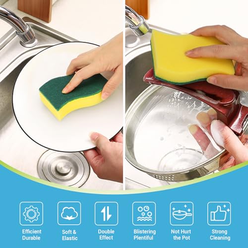 AIDEA Sponges Kitchen, 50 Pack Heavy Duty Dish Sponge, Cleaning Dish Scrubber Sponge for Home and Kitchen, Stink-Free Cleaning Supplies for Pots, Pans - style: Multicolor-S Shape