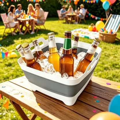 FOSJGO Collapsible Dish Basin with Drain Plug, 2.4 Gal (9L) Space-Saving Foldable Sink, Wash Basin for Kitchen, Baby Bottles, Vegetable Washing, Camping, RV and Party Beverage Tubs (gray) - color: Gray