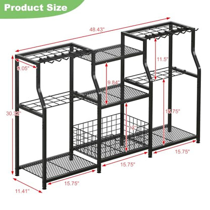 keomaisyto Garden Tool Organizer, Heavy Duty Yard Tool Tower Rack for Garage Organization and Storage, 3 Tier Utility Garden Tool Rack with hooks for Garden/Shed/Garage/Yard/Basement/Lawn - size: XXL-48.45"W x 11.42"D x 30.32"H