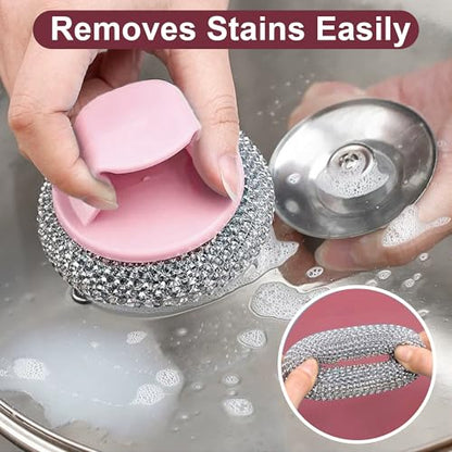 Stainless Steel Scrubbers for Kitchen and Bathroom 2 Pack, Heavy Duty Scouring Pads for Pots, Pans, Sink, Grill, Oven, Steel Wool Cleaning Pads for Dishes and Surfaces Pink