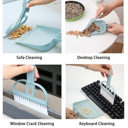 Mini Desktop Broom and Dustpan Set, Suitable for Sweeping Bed Waste Small Broom - Blue - color: Blue