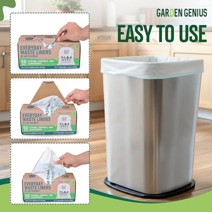 Biodegradable 13-17 Gallon Code-Q Trash Bags (50 Pack) | Strong Heavy-Duty Tall White Kitchen Bags w/Drawstring | Fits Simplehuman & Standard Cans | Eco-Friendly D2W, 30 Micron Thick | 25.6" x 33.5" - style: 13-17 Gallon Code-Q (50-Pack) White