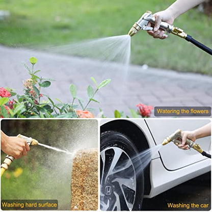 FANHAO Garden Hose Nozzle with Brass Tip, 100% Heavy Duty Metal Spray Nozzle High Pressure Water Nozzle with Adjustable Spray Patterns for Watering Plants, Washing Cars and Showering Pets - color: Silver