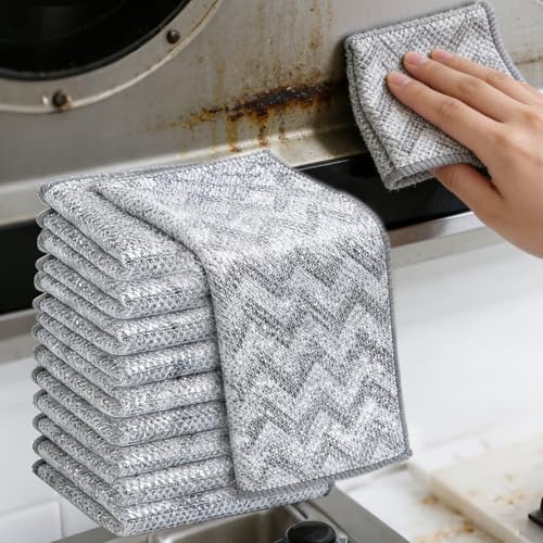 10 Pack Metal Dish Cloth Non Scratch Wire Dishcloth, Reusable Steel Wool Scrubber Pads for Pots Pans Cooktops, Multi Surface Cleaning Cloths Scratch Free Safe for Glass, Wet & Dry Use