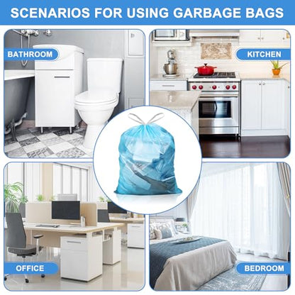 4 Gallon Trash Bags Drawstring 100 Count, JUKFITA Strong Small Garbage Bags, Unscented Trash Can Liners for Bathroom Restroom Office Kitchen, Blue - color: Blue, size: 100 Count (Pack of 1)