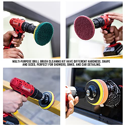 NEIKO 00322A Drill Brush Attachment Set, 15 Pcs, Polishing, Buffing, Scrubbing, Cleaning Round, Power Scrubber Brush, Long Reach Extension, Drill Brush Set for Car Detailing Supplies, Brush Drill Kit - style: Brush Set