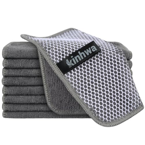 KinHwa Kitchen Washcloths for Dishes Absorbent Microfiber Dish Cloths Quick Dry Dish Rags with Poly Scour Scrub Side Ideal for Kitchen Cleaning (Gray, 7inchx7inch 9 Pack) - color: Gray, size: 7inchx7inch 9 Pack