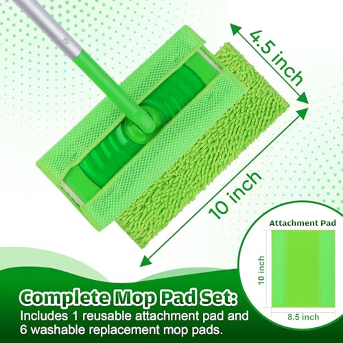 UNIMADE Reusable Microfiber Mop Pads Compatible with Swiffer Sweeper - 6 Replacement Pads + 1 Base Pad - Dry & Wet Sweeping Cloths, Washable Mopping Refills Use for Most Floor Types