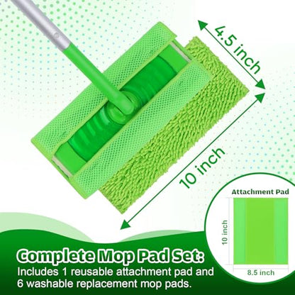 UNIMADE Reusable Microfiber Mop Pads Compatible with Swiffer Sweeper - 6 Replacement Pads + 1 Base Pad - Dry & Wet Sweeping Cloths, Washable Mopping Refills Use for Most Floor Types