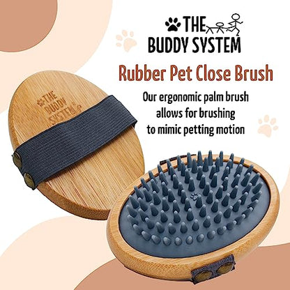 The Buddy System Rubber Pet Close Brush, Soft Touch Oval Palm Brush - Bamboo Massage Handheld with Rubber Bristles and Elastic Band for Dogs and Cats - Gray - color: Rubber Bristle - Gray