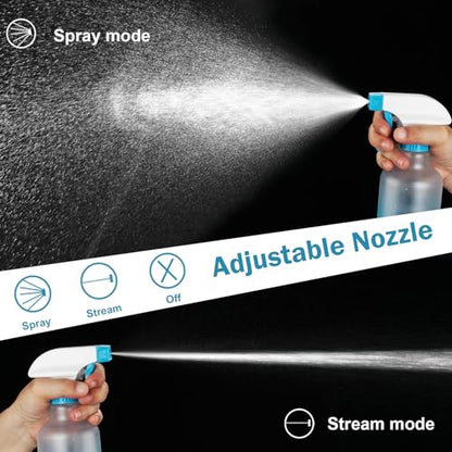 Plastic Spray Bottles 12oz 2 Pack Adjustable Mist/Stream Spraying Heavy Duty Square Water Spray Bottles for Hair, Cleaning Solutions, Plants, Essential Oils (Blue) - color: Blue