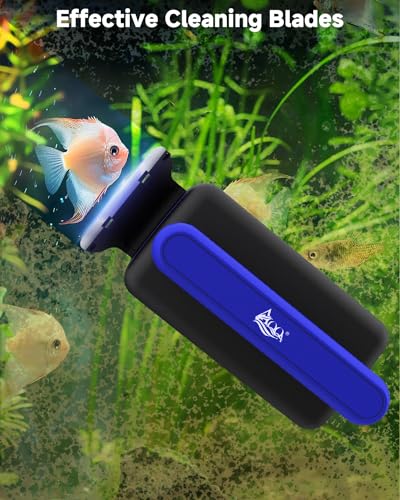 AQQA Magnetic Aquarium Fish Tank Glass Cleaner, Dual-Blades Algae Scraper Glass Cleaner Scrubber, Double Side Floating Aquarium Magnetic Brush for 0.2-0.6 Inch Thick Glass Aquariums Tank - size: L