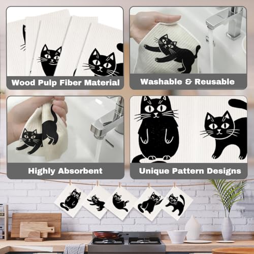 5 Pcs Cartoon Kitten Swedish Dishcloths, Cat Lover Swedish Dishcloth, Artistic Dish Cloths for Drying Dishes, Reusable Cleaning Cloths, Housewarming Gifts for Women 2 - color: Lm 04234