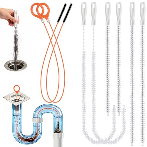 8 Pack Snake Drain Hair Removal Tool, 32" Drain Snake (2pcs), 18/24/28" drain hair remover, Drain Clog Remover Tool Set for Toilet, Kitchen Sink, Bathroom Tub, Sewer