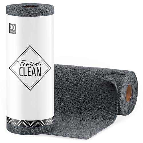 Fantasticlean Microfiber Cleaning Cloth Roll -30 Pack, Tear Away Microfiber Towels, 12" x 12", Reusable, Washable, Scratch Free, Ultra Absorbent for All-Around Cleaning Supplies (DimGray) - color: Dimgray, size: 30 pack