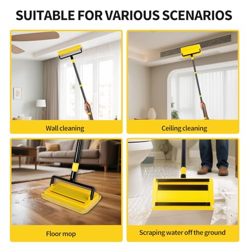 High Ceiling Fan Cleaner Duster for Fans Blades Cleaner with 78.7in Extension Pole Extra Long Handle Cleaning Tool，Reusable Chenille & Microfiber Mop Head for Baseboard Wall Floor Window Glass Wiper
