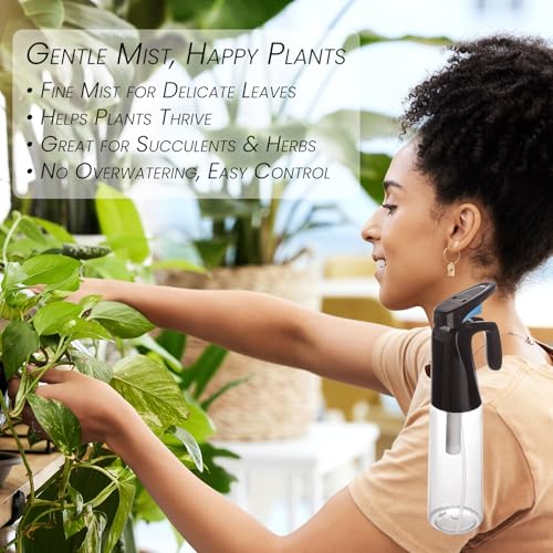Refillable Fine Mist Spray Bottle for Plants – 300ml (10oz) Water Mister for Gardening, Cleaning & More (black) - color: Black