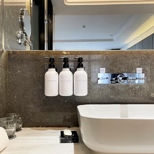 Shampoo Dispenser for Shower Wall, Shampoo and Conditioner Dispenser with 16 Waterproof Labels, No Drill Shower Soap Dispenser Bathroom, Shower Soap Dispenser Wall Mounted,17oz, 3 Pack, Black White - color: 1-white Bottle + Black Pump