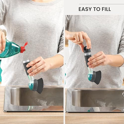 Vigar Rengo Dish Brush with Soap Dispenser - Dish Scrubber with Handle, Kitchen Scrub Brush for Dishes, Sink Cleaning Brush, Soap Dispensing Dish Wand with Nylon Bristles, Non Scratch - Black - color: Black