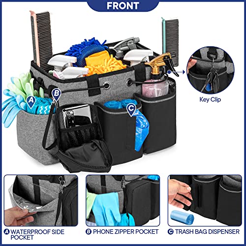 LoDrid Large Professional Cleaning Caddy with Detachable Divider, Supply Organizer with Handle and Shoulder Strap, Cleaning Bags for Housekeepers & Cleaners, Black - color: Black
