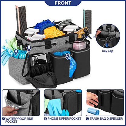 LoDrid Large Professional Cleaning Caddy with Detachable Divider, Supply Organizer with Handle and Shoulder Strap, Cleaning Bags for Housekeepers & Cleaners, Black - color: Black