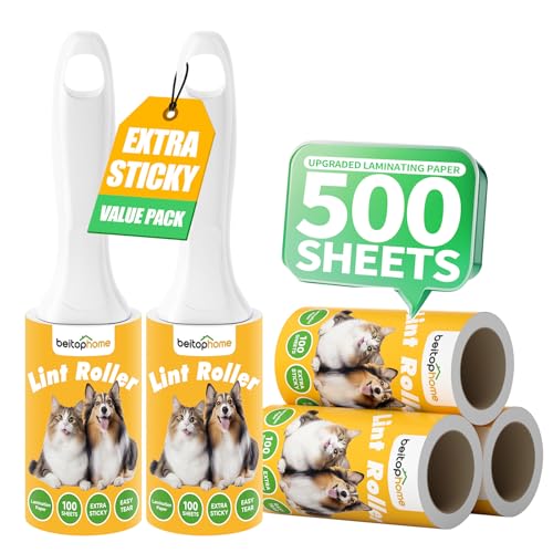 Extra Sticky Lint Roller for Pet Hair – 500 Sheets, Reinforced 2 Handles, Dog & Cat Hair Remover for Clothes, Carpet, Furniture - size: 500Sheets+2 Handles